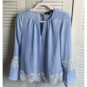 Tommy Hilfiger Women’s Striped Long Sleeve Blouse with Lace Trim Blue XS #5